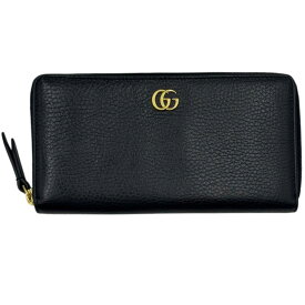 中古 美品 長財布 グッチ GUCCI レディース メンズ ラウンドファスナー 456117 GGマーモント レザー 本革 ブラック 黒 財布 ブランド