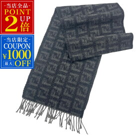 中古 フェンディ マフラー FENDI ズッカ柄 フリンジマフラー ウール カシミヤ グレー系 ロゴ メンズ レディース ブランド