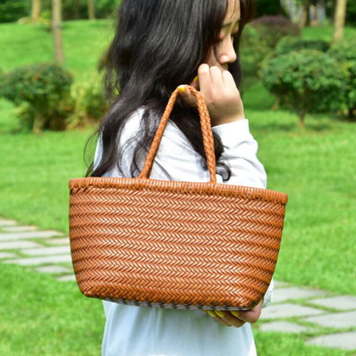 楽天市場】高級上品 牛革 本革 かごバッグ 籠 /手編み 内布付き  