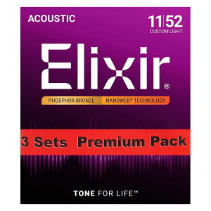 Acoustic Phosphor Bronze with NANOWEB Coating 3SET PACK #16027 (Custom Light/11-52) ELIXIR (Vi)