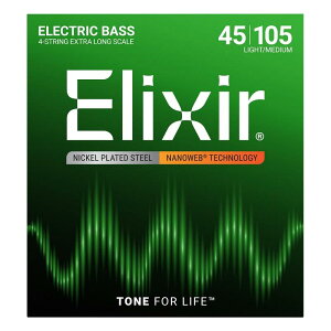 Nickel Plated Steel Bass Strings with ultra-thin NANOWEB Coating (Medium/Extra Long 045-105) #14087 ELIXIR (Vi)