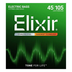 翌日配達 Stainless Steel Bass Strings with ultra-thin NANOWEB Coating (Light/Medium Long 045-105) #14677 ELIXIR (新品)