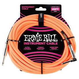 #6067 BRAIDED INSTRUMENT CABLE STRAIGHT/ANGLE 25FT (NEON ORANGE)【在庫処分特価】 ERNIE BALL (アウトレット 美品)