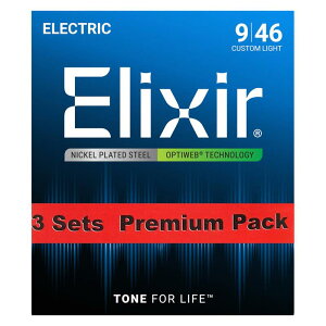 Electric Nickel Plated Steel with OPTIWEB Coating 3SET PACK #19027 (Custom Light/09-46) ELIXIR (Vi)
