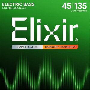 Stainless Steel Bass Strings with ultra-thin NANOWEB Coating(5-String Light/Medium B/Long 045-135)#14782 ELIXIR (�V�i)
