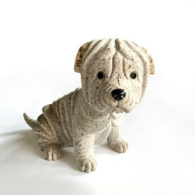 【現品限り】【御影石の手作り犬、かわいい犬の置物、石の置物、玄関やエントランスの置物として、店飾りにも