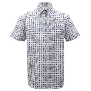 30%OFF 2025春夏新作 ミラショーン 吸水速乾 サッカーストレッチ タイル柄pt 半袖ボタンダウンシャツ(白系) (M)(L)(LL)SH*04733527410759【25/5/10】【UVカット】【軽量】【通気性】【CASTELBAJAC/メンズ/服/
