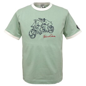 30％OFF 2023春夏 シナコバ 2人乗り自転車 バイカラー半袖丸首Tシャツ (グリーン) (M)(L)(LL) TS*0123120520430【24/2/15】【クレリック】【コットン】【天竺】【SINA COVA】【あす楽対応】【sinacova】 シナコバ　ショップ【ギフト包装無料】