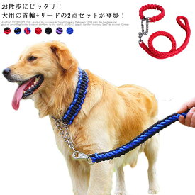 首輪 リード 2点セット 犬用 牽引ロープ ペット用品 大型犬 中型犬 牽引縄 編込み お洒落 サイズ調整可能 簡単着脱 お出かけ お散歩