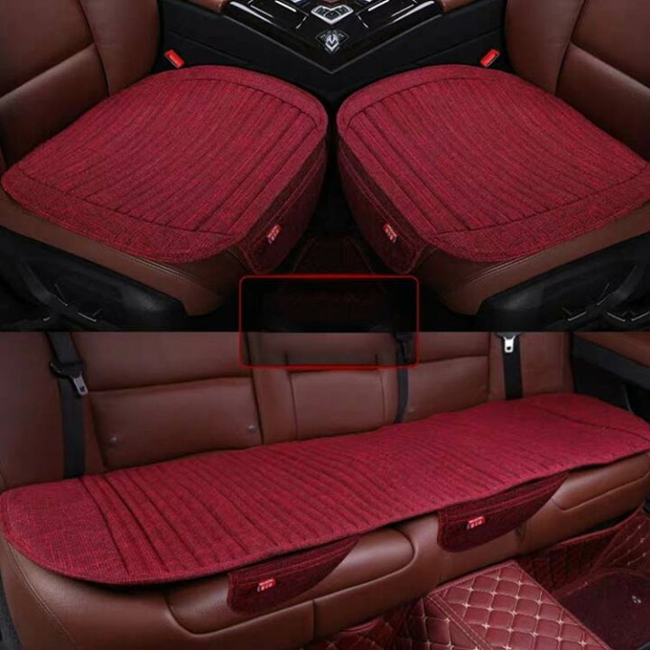 楽天市場 座布団 カークッション 車用品 クッション 麻混 座席シート 通気性 シートカバーシート シートクッション 3点セット 滑り止め 運転 ドライブ ナチュラル Ikeike0チェスト