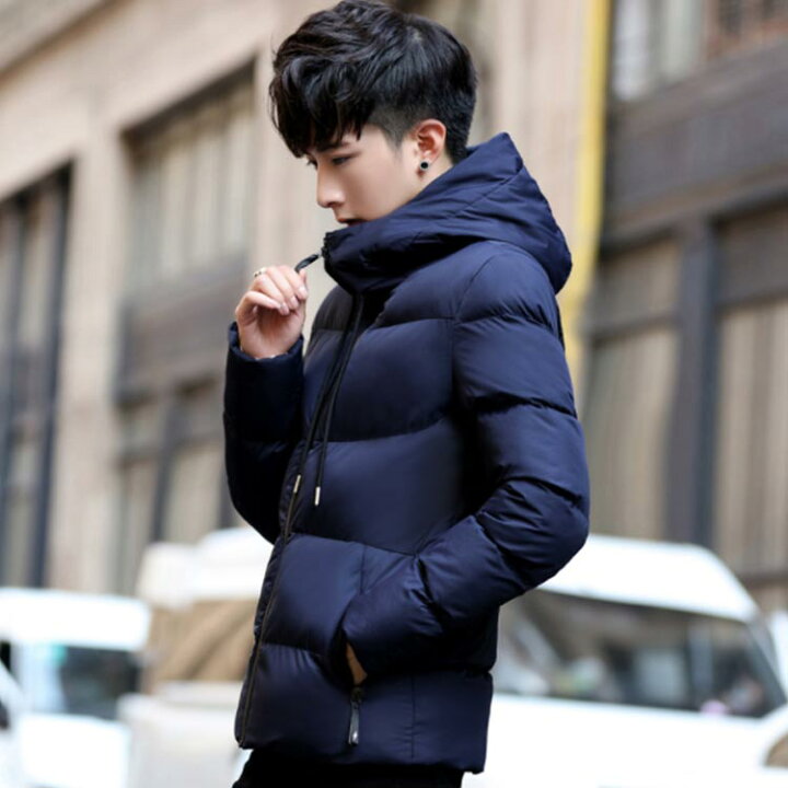 楽天市場 中綿ジャケット ダウンジャケット 中綿ダウンジャケット メンズ ジャケット アウター フード付き ブルゾン 軽い ショートコート 細身 冬 防寒着 スリム ハイネック 冬服 ショート丈 暖かい Ikeike0チェスト