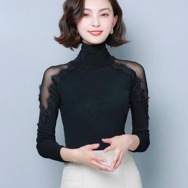 楽天市場 インナー 肩出しレース切替 Tシャツ カットソー ハイネック レディース 長袖 トップス 透け感 シースルー もこもこ セクシー 秋冬 裏起毛 タートルネック 春秋 大きいサイズ送料無料 ロングt Ikeike0チェスト