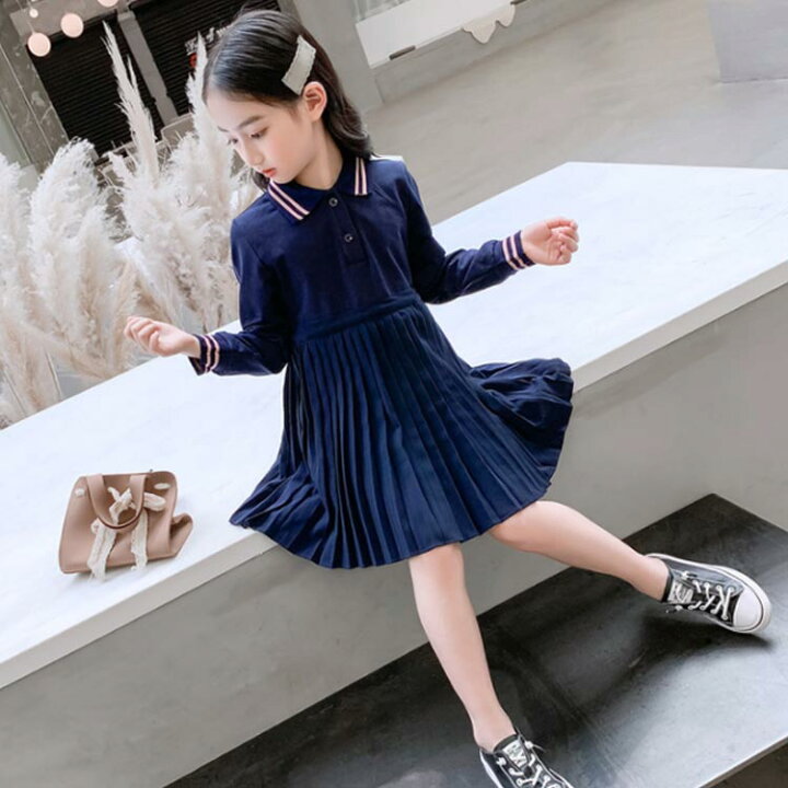 楽天市場 プリーツ ワンピース 長袖ワンピース マリン 海軍風 子供服 女の子 ワンピース 無地 配色ライン入り 襟付き キッズ 大人 親子 リンク コーデ カジュアル フォーマル 通学 通園送料無料 Ikeike0チェスト