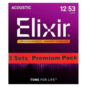 ELIXIR Acoustic Phosphor Bronze with NANOWEB Coating 3SET PACK #16052 (Light/12-53)