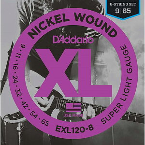 DfAddario yubNtCf[Z[z XL Nickel Electric Guitar Strings EXL120-8 (Super Light 8-String/9-65)