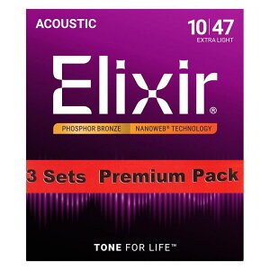 ELIXIR Acoustic Phosphor Bronze with NANOWEB Coating 3SET PACK #16002 (Extra Light/10-47)