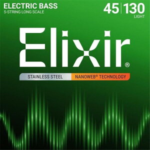 ELIXIR Stainless Steel Bass Strings with ultra-thin NANOWEB Coating (5-String Midium with Light B/Long 045-130) #14777