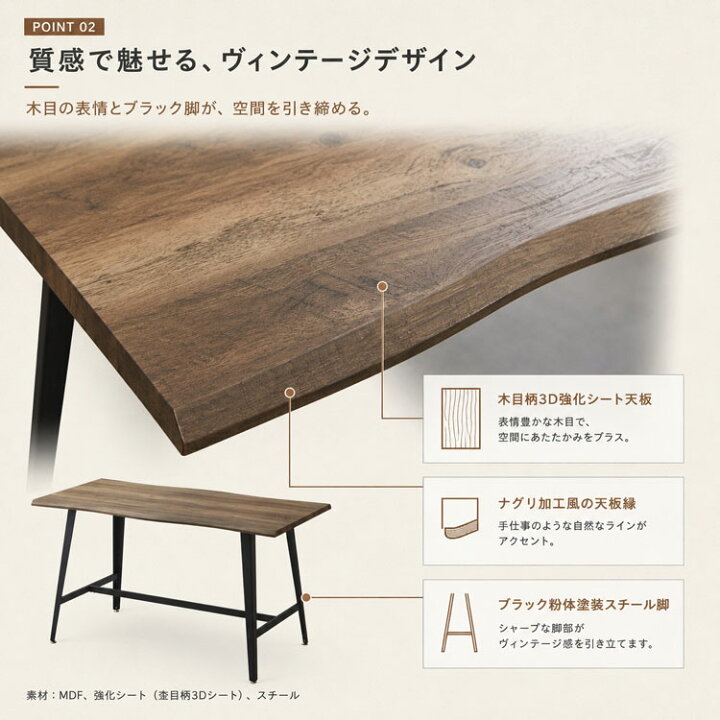 楽天市場】ダイニングテーブル カウンター 160 ハイタイプ スチール 4 