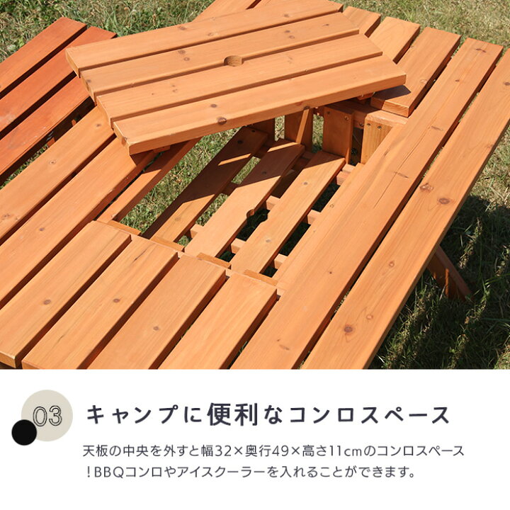 楽天市場】ガーデンテーブルセット コンロスペース付き パラソル穴付き 