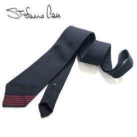 【SALE】ステファノカウ Stefano Cau ／ シルクフレスコストライプセルヴィッチネクタイ「7-772 PAN」（ダークネイビー×レッド）【ネコポス対応 ／ 1点のみ・同梱不可】【ラッピング対応】／ 春夏 イタリア シルクネクタイ ギフト