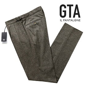 【SALE】ジーティーアー GTA ／ 【国内正規品】 ／ 22-23AW ウールフランネルグレンチェックサイドアジャスター2プリーツパンツ「HERRICK」（ダークブラウン）／ エリック 秋冬 メンズ スラックス ウールパンツ ビジネス 英国柄