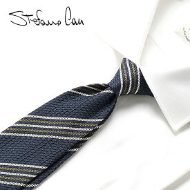 【SALE】ステファノカウ Stefano Cau ／ シルクフレスコストライプネクタイ「17-460」（ネイビー×モスグリーン×ホワイト）【ネコポス対応 ／ 1点のみ・同梱不可】【ラッピング対応】／ グレナディン 春夏 イタリア シルクネクタイ 手縫い