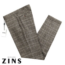 ベルナール ザンス BERNARD ZINS ／ 【国内正規品】 ／ 23-24AW ウールツイードグレンチェック1プリーツセミワイドパンツ「SULLY」（ベージュ×ブラック×インディゴブルー）／ シュリー 秋冬 メンズ フランス ボトムス スラックス ウールパンツ