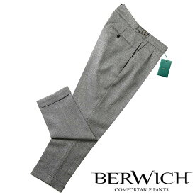 【SALE】ベルウィッチ BERWICH ／ 【国内正規品】 ／ 23-24AW ウールシャークスキンサイドアジャスター2プリーツパンツ「SCOTCH」（GREY／ミディアムグレー）／ スコッチ 秋冬 メンズ イタリア ベルトレスパンツ 無地