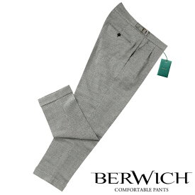 【SALE】ベルウィッチ BERWICH ／ 【国内正規品】 ／ 23-24AW ウールストレッチフランネルマイクロハウンドトゥースサイドアジャスター2プリーツパンツ「SCOTCH」（WHITE／ホワイト×ブラック）／ スコッチ 秋冬 メンズ