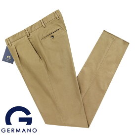 【クーポン対象】【SALE】ジェルマーノ GERMANO ／ 23-24AW 製品染めブラッシュドモダールコットンストレッチツイル1プリーツパンツ「521G-7911（CITY）」（フレンチベージュ）／ 秋冬 メンズ コットンパンツ 無地 微起毛素材