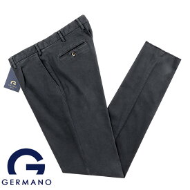 【SALE】ジェルマーノ GERMANO ／ 23-24AW 製品染めブラッシュドモダールコットンストレッチツイル1プリーツパンツ「521G-7911（CITY）」（ダークネイビー）／ 秋冬 メンズ コットンパンツ 無地 微起毛素材