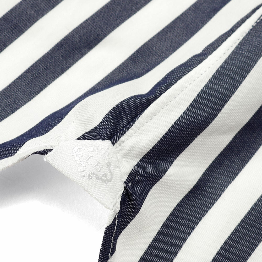 【ポイント10倍】 ルイジボレッリ ルイジボレリ LUIGI BORRELLI ／ 23-24AW  コットンポプリンストライプセミワイドカラーシャツ「LUCIANO（SR1502）」（ネイビー×ホワイト）／ あす楽非対応 メンズ イタリア 手縫い  ビジネス ワイシャツ ルチアーノ ストライプ |