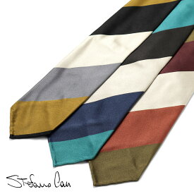 【SALE】ステファノカウ Stefano Cau ／ シルクサテンブロックストライプネクタイ「MF2210」（3 colors）【ネコポス対応 ／ 1点のみ・同梱不可】【ラッピング対応】／ オールシーズン イタリア シルクネクタイ 手縫い スフォデラート