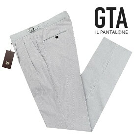 【SALE】ジーティーアー GTA ／ 【国内正規品】 ／ 23SS コットンストレッチシアサッカーストライプサイドアジャスター2プリーツパンツ「HERRICK」（ホワイト×ネイビー）／ エリック 春夏 メンズ ボトムス コットンパンツ