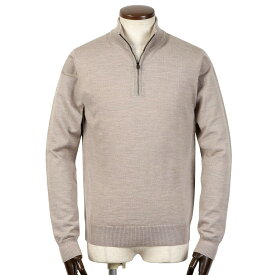 【SALE】ルイジボレッリ ルイジボレリ LUIGI BORRELLI ／ 24-25AW ウールハイゲージ立ち襟ハーフジップニット「14KN704」（グレーベージュ）【ラッピング対応】／ あす楽非対応 メンズ イタリア 秋冬 セーター 長袖 ロングスリーブ 無地