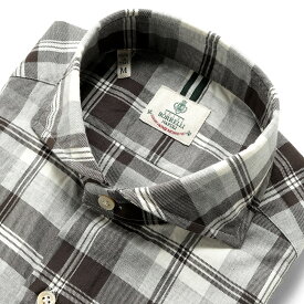 【ポイント10倍】【SALE】ルイジボレッリ ルイジボレリ LUIGI BORRELLI ／ 24-25AW コットン微起毛チェックホリゾンタルカラーシャツ「NA35（SR10756）」（ブラウン×オフホワイト×グレー）／ あす楽非対応 イタリアシャツ メンズ チェック