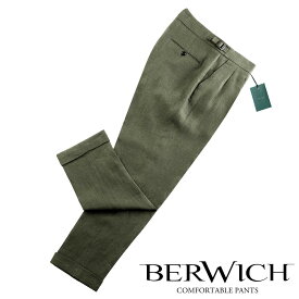 ベルウィッチ BERWICH ／ 【国内正規品】 ／ 24SS リネンポプリンサイドアジャスターパンツ「SCOTCH」（ARMY／オリーブ）／ スコッチ 春夏 メンズ イタリア サイドアジャスターパンツ 無地