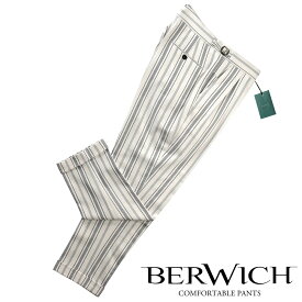 【クーポン対象】ベルウィッチ BERWICH ／ 【国内正規品】 ／ 24SS コットンツイルストライプサイドアジャスターパンツ「SCOTCH」（WHITE／オフホワイト×ネイビー）／ スコッチ 春夏 メンズ イタリア サイドアジャスターパンツ ストライプパンツ