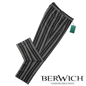 【クーポン対象】ベルウィッチ BERWICH ／ 【国内正規品】 ／ 24SS コットンツイルストライプサイドアジャスターパンツ「SCOTCH」（BLACK／ブラック×ホワイト）／ スコッチ 春夏 メンズ イタリア サイドアジャスターパンツ ストライプパンツ