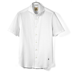 ギローバー GUY ROVER ／ 24SS コットン鹿の子ホリゾンタルカラー半袖シャツ「PC190」（ホワイト）／ 春夏 メンズ イタリア カノコシャツ ジャージーシャツ ビジネス