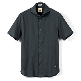 ギローバー GUY ROVER ／ 24SS コットン鹿の子ホリゾンタルカラー半袖シャツ「PC190」（ネイビー）／ 春夏 メンズ イタリア カノコシャツ ジャージーシャツ ビジネス