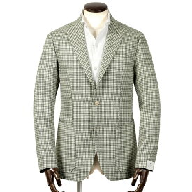 【SALE】ルイジボレッリ ルイジボレリ LUIGI BORRELLI ／ 24SS ウールリネンサマーツイード千鳥格子3Bジャケット「PROCIDA」（モスグリーン×ホワイト）【ハンガー便選択OK】／ あす楽非対応 メンズ ビジネス イタリア 春夏