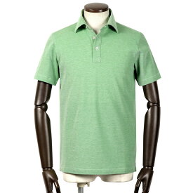 【SALE】ルイジボレッリ ルイジボレリ LUIGI BORRELLI ／ 24SS 製品洗いコットンシャンブレー鹿の子ワイドカラー半袖ポロシャツ「PL601」（グリーン）【ラッピング対応】／ あす楽非対応 春夏 メンズ イタリア ビジネス クールビズ ドレスポロ