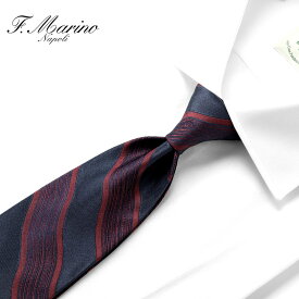 【ポイント10倍】【SALE】フランチェスコマリーノ Francesco Marino ／【国内正規品】／ 25-26AW シルクジャカードウェーブストライプネクタイ「27134」（ネイビー×ボルドー）【ネコポス対応 ／ 1点のみ・同梱不可】【ラッピング対応】／ シルクネクタイ ストライプ