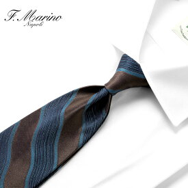 【ポイント10倍】【SALE】フランチェスコマリーノ Francesco Marino ／【国内正規品】／ 25-26AW シルクジャカードウェーブストライプネクタイ「27134」（ブラウン×ターコイズ）【ネコポス対応 ／ 1点のみ・同梱不可】【ラッピング対応】／ シルクネクタイ