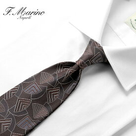 【ポイント10倍】【SALE】フランチェスコマリーノ Francesco Marino ／【国内正規品】／ 25-26AW シルクジャカード小紋柄ネクタイ「27126」（ブラウン基調）【ネコポス対応 ／ 1点のみ・同梱不可】【ラッピング対応】／ シルクネクタイ イタリア ナポリ ビジネス