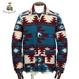 【SALE／返品・交換不可】ギローバー GUY ROVER ／ 三者混ミルドジャージーネイティブ柄カバーオール「GR401」（バーガンディ×ターコイズ×ライトベージュ）／ 秋冬 メンズ イタリア アウター ワークジャケット フォルテラ スクアルツィ