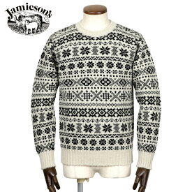 【SALE／返品・交換不可】ジャミーソンズ Jamieson's ／ シェトランドウールフェアアイル柄クルーネックニット「MK158」（ホワイト×ブラック／104/999）【ラッピング対応】／ 秋冬 メンズ イギリス スコットンランド セーター モノトーン
