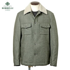 ルイジボレッリ ルイジボレリ LUIGI BORRELLI ／ 25-26AW ウールコットンカシミヤ中綿ボアカラーブルゾン「OT9006」（オリーブ）【ハンガー便選択OK】／ メンズ イタリア アウター ブルゾン ナポリ 秋冬 無地