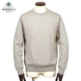 【SALE／返品・交換不可】ルイジボレッリ ルイジボレリ LUIGI BORRELLI ／ 25-26AW ウールハイゲージクルーネックニット「12KN901」（グレージュ）【ラッピング対応】／ メンズ イタリア 秋冬 セーター 長袖 ロングスリーブ 無地